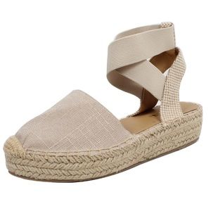 Natural linen espadrille ankle wrap shoes